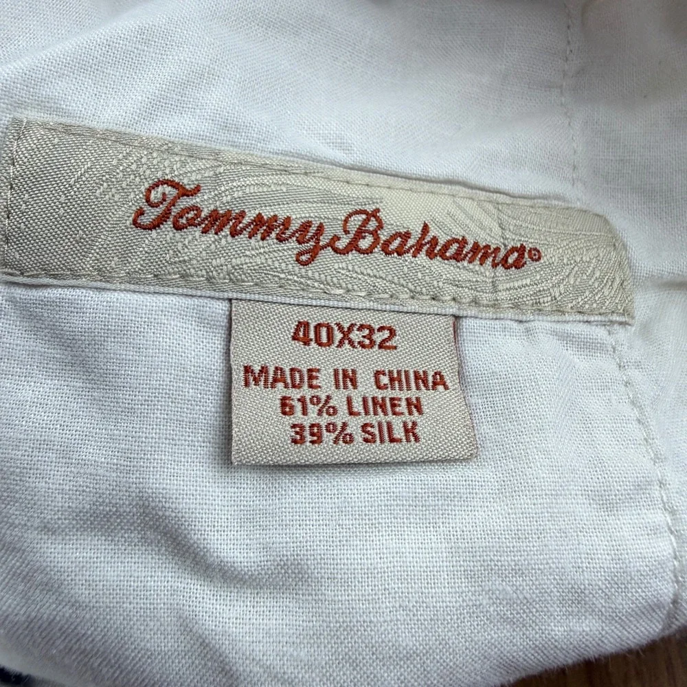 Tommy Bahama Mens 40x32 Cream Linen Silk Blend Relaxed Fit Trousers Pants